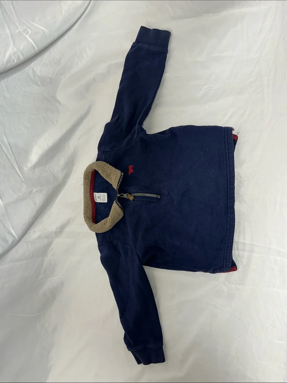 Carter's Navy Jacket with Tan Sherpa Collar and Maroon Trim